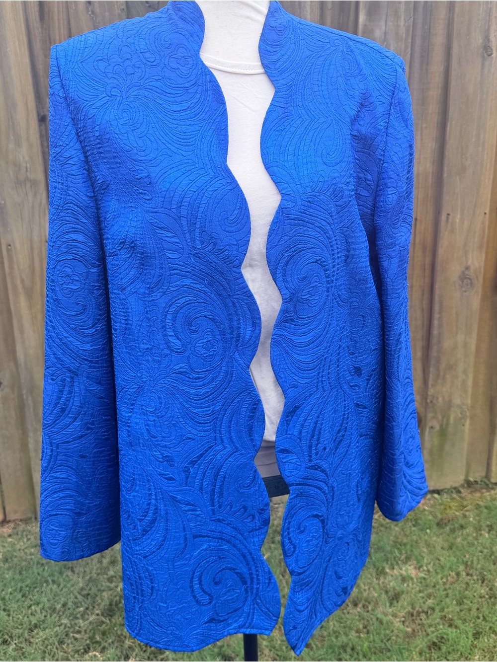 Koret Royal Blue Scallop-Edge Textured Open Blazer